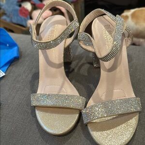Gold Sparkle Heels with Elegant Ankle Strap